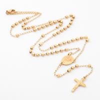 Rosary karoliai, 304 Nerūdijantis plienas, su Cinko lydinys, Kirsti, Galvaninis dengimas, unisex, aukso, Ilgis 27.56 Inch, Pardavė PC