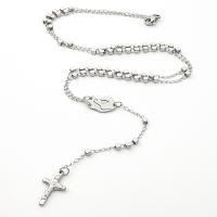 Rosary Necklace 304 Stainless Steel with Zinc Alloy Cross Galvanic plating Unisex Length 27.56 Inch Sold By PC