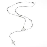 Rosary Necklace 304 Stainless Steel with Zinc Alloy Cross Galvanic plating Unisex 3mm Length 19.69 Inch Sold By PC