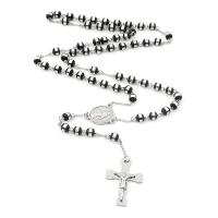 Rosary kaulakoru, 304 Stainless Steel, kanssa Kristalli & Sinkkiseos, Ylittää, Galvaaninen pinnoitus, Unisex, musta, 6mm, Pituus 27.56 tuuma, Myymät PC