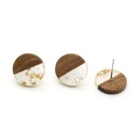 legno componente orecchino a pendente, with resina & lega in zinco, Cerchio, DIY, 15x15mm, 10PC/borsa, Venduto da borsa