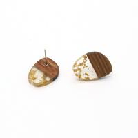 Hout Earring Stud Component, met Hars, epoxy sticker, DIY, 10x23mm, 10pC's/Bag, Verkocht door Bag