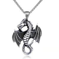 Collier de bijoux en alliage de zinc, avec acier inoxydable 316L, dragon, Placage de couleur argentée, bijoux de mode & pour homme & lumineux, plus de couleurs à choisir, protéger l'environnement, sans nickel, plomb et cadmium, 36.90x54mm, Longueur 60 cm, Vendu par PC