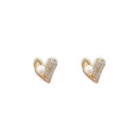 Cubic Zirconia Micro Pave Latão Brinco, cobre, with Concha de resina, Coração, cromado de cor dourada, joias de moda & micro pavimento em zircônia cúbica & para mulher, dourado, níquel, chumbo e cádmio livre, 7x14mm, vendido por par