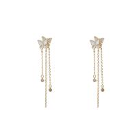 Fashion Fringe Boucles d'oreilles, laiton, papillon, Placage de couleur d'or, bijoux de mode & pavé de micro zircon & pour femme, doré, protéger l'environnement, sans nickel, plomb et cadmium, 15x75mm, Vendu par paire