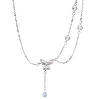 Collana di titanio acciaio, Titantium acciaio, with 5.2cm extender chain, Farfalla, lucido, gioielli di moda & regolabile & Micro spianare cubic zirconia & per la donna, argento, Lunghezza Appross. 35 cm, Venduto da PC