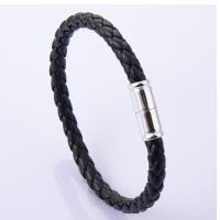 Pulseras de Cordón de PU, aleación de zinc, con Cuero de PU, pulsera trenzada & para hombre, Negro, 210mm, Vendido por UD