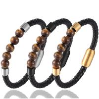 Pulseras de Cordón de PU, Cuero de PU, con Piedra natural & acero inoxidable 304, pulsera trenzada & para hombre, más colores para la opción, 210mm, Vendido por UD