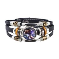 Modezeit Gem Armband, Synthetisches Leder, mit Glas, mehrschichtig & unisex & verschiedene Stile für Wahl & glänzend, schwarz, 210mm, verkauft von PC