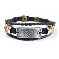 Leathar Chailleach bráisléad Corda, le Sinc Alloy, plátáilte, multilayer & bracelet braided & unisex, dubh, 220mm, Díolta De réir PC