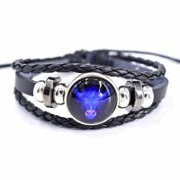 Bráisléid Corda PU, Leathar Sintéiseach, le Gloine, lámhdhéanta, Inchoigeartaithe & bracelet braided & unisex & luminated, dubh, 180mm, Díolta De réir PC