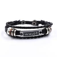 Lederen koord armband, Leer, met Zinc Alloy, handgemaakt, multilayer & gevlochten armband & voor de mens, zwart, 220mm, Verkocht door PC