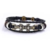 Bráisléad Cowhide, le Sinc Alloy, lámhdhéanta, multilayer & bracelet braided, dubh, 220mm, Díolta De réir PC