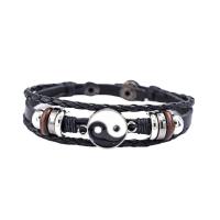 Bráisléad Cowhide, le Sinc Alloy, lámhdhéanta, bracelet braided & unisex & cruan, dubh, 220mm, Díolta De réir PC