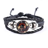 Bráisléid Corda PU, Leathar Sintéiseach, le Gloine, lámhdhéanta, Inchoigeartaithe & multilayer & bracelet braided & unisex, dubh, 180mm, Díolta De réir PC