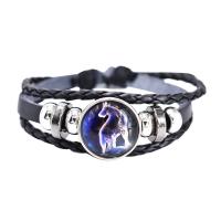 PU leder koord armbanden, Synthetisch leer, met Glas, handgemaakt, Verstelbare & gevlochten armband & uniseks & luminated, zwart, Verkocht door PC