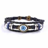 Evil Eye Jóias Pulseira, corda de Couro de vaca, with liga de zinco, feito à mão, multicamada & pulseira trançada & unissex, preto, 220mm, vendido por PC