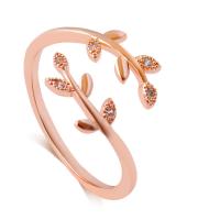 Zinc Alloy Cuff fingerring, Leaf, forgyldt, justerbar & for kvinde & med rhinestone, flere farver til valg, nikkel, bly & cadmium fri, Størrelse:6-8, Solgt af PC