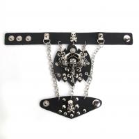 Gothic Bracciale Anello, corda in pelle di vitello, with lega in zinco, Lupo, placcato color platino, stile punk & unisex & regolabile, 20mm, Misura:10, Lunghezza Appross. 6.7-7.8 pollice, Venduto da PC