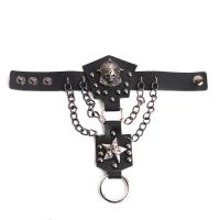 Pulseira Anel Gothic, Couro, with liga de zinco, Crânio, banhado, estilo punk & unissex & ajustável, preto, 35x30mm, 27x27mm, tamanho:10, comprimento Aprox 6.8-7.8 inchaltura, vendido por PC