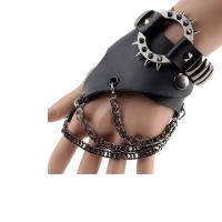 Gothic Bracciale Anello, Pelle, with lega in zinco, Ciambella, placcato, stile punk & unisex & regolabile & stili diversi per la scelta, nero, 40x30mm, Misura:10, Lunghezza Appross. 7.2-8.5 pollice, Venduto da PC