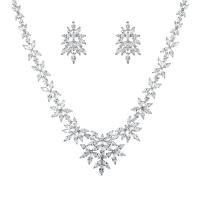 Micro zirconi Pave ottone Jewelry Set, orecchino & Collana, placcato, 2 pezzi & Micro spianare cubic zirconia & per la donna, nessuno, 21x35mm, Lunghezza Appross. 17.4 pollice, Venduto da set