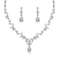 Micro zirconi Pave ottone Jewelry Set, orecchino & Collana, placcato, 2 pezzi & Micro spianare cubic zirconia & per la donna, nessuno, 37mm, Lunghezza Appross. 17.9 pollice, Venduto da set