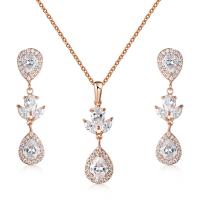 Cubic Zirconia Micro effenen koperen sieraden Sets, oorbel & halsketting, Messing, plated, 2 stuks & micro pave zirconia & voor vrouw, meer kleuren voor de keuze, 42mm, Lengte Ca 17.7 inch, Verkocht door Stel