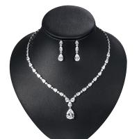 Micro zirconi Pave ottone Jewelry Set, orecchino & Collana, placcato, 2 pezzi & Micro spianare cubic zirconia & per la donna, nessuno, 8x35mm, Lunghezza Appross. 17.3 pollice, Venduto da set