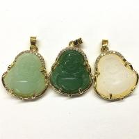 Jade Anhänger, Messing, mit Chalzedon, Buddha, 18K vergoldet, Micro pave Zirkonia, keine, 20x25mm, verkauft von PC