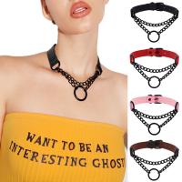 Mode Collier Choker, cuir PU, avec chaîne en aluminium & alliage de zinc, Placage, bijoux de mode & unisexe, plus de couleurs à choisir, 20mm, Longueur 45 cm, Vendu par PC