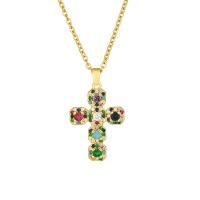 Cubic Zircon Micro Pave Brass Necklace with 304 Stainless Steel Chain Cross 18K gold plated fashion jewelry & micro pave cubic zirconia & for woman Length 45 cm Sold By PC