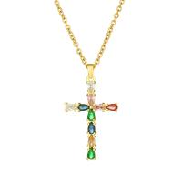 Collier en laiton cubique Zircon Micro Pave, croix, Plaqué d'or 18K, bijoux de mode & pavé de micro zircon & pour femme, plus de couleurs à choisir, 34x21mm, Longueur 45 cm, Vendu par PC