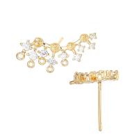 Brass Earring Stud Component 14K gold plated DIY & micro pave cubic zirconia nickel lead & cadmium free Sold By Pair