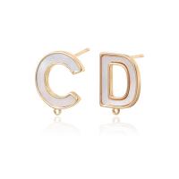 Brass Earring Post, cobre, with concha branca, Banhado a ouro 14K, DIY, branco, níquel, chumbo e cádmio livre, 15x18mm, vendido por par