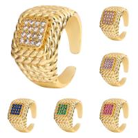 Cúbicos Circonia Micro Pave anillo de latón, metal, Cuadrado, chapado en color dorado, Ajustable & micro arcilla de zirconia cúbica & para mujer, más colores para la opción, libre de níquel, plomo & cadmio, 14mm, diámetro interior:aproximado 23mm, Vendido por UD