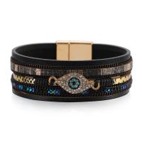 Bracelet Evil Eye bijoux, cuir PU, avec alliage de zinc, Mauvais œil, Placage de couleur d'or, multicouche & magnétique & pour femme & avec strass, plus de couleurs à choisir, Longueur 7.59 pouce, Vendu par PC