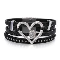 PU cavo bracciali, with lega in zinco, placcato color argento, multistrato & magnetico & per la donna & con strass, nessuno, Lunghezza 7.28 pollice, Venduto da PC