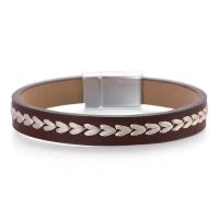 Bracelets cordon PU, cuir PU, avec alliage de zinc, Placage de couleur argentée, Style bohème & magnétique & pour homme, plus de couleurs à choisir, Longueur 8.07 pouce, Vendu par PC