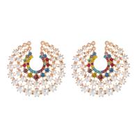 Strass Earring, Zinc Alloy, met Plastic Pearl, mode sieraden & voor vrouw, nikkel, lood en cadmium vrij, 50x50mm, Verkocht door pair