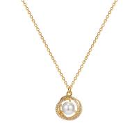 Collier d'acier titane, avec 5cm chaînes de rallonge, Rond, bijoux de mode & réglable & pavé de micro zircon & pour femme, doré, Longueur Environ 38.4 cm, Vendu par PC