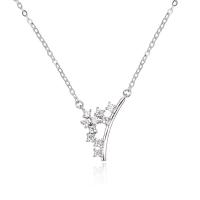 Kubieke Zircon Micro effenen Sterling zilveren ketting, 925 sterling zilver, geplatineerd, micro pave zirconia & voor vrouw, wit, 450mm, Verkocht door PC