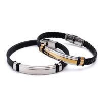 PU leder koord armbanden, Titanium Staal, met PU koord, voor de mens, meer kleuren voor de keuze, 220mm, Lengte Ca 8.66 inch, Verkocht door PC