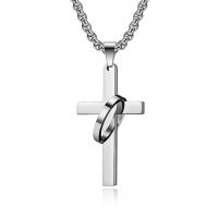 Titanium Steel Necklace Cross Vacuum Ion Plating polished & for man Length Approx 23.62 Inch Sold By PC