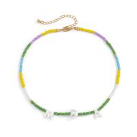 Seed verre collier de perles, alliage de zinc, avec cristal & perle de plastique, avec 2.7inch chaînes de rallonge, bijoux de mode & styles différents pour le choix & pour femme, multicolore, protéger l'environnement, sans nickel, plomb et cadmium, Longueur Environ 13.8 pouce, Vendu par PC