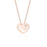 Titanium stål halskæde, med 1.97inch extender kæde, Heart, mode smykker & for kvinde & med rhinestone, rosa guld farve, Længde Ca. 17.72 inch, Solgt af PC