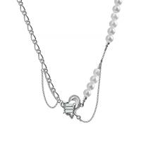 Kunststof parel ketting, Zinc Alloy, met Plastic Pearl, met 2.68inch extender keten, silver plated, mode sieraden & voor vrouw & met strass, nikkel, lood en cadmium vrij, Lengte Ca 17.72 inch, Verkocht door PC