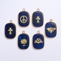 Pendentifs Lapis Lazuli, avec laiton, rectangle, Placage de couleur d'or, unisexe & modèles différents pour le choix, bleu, 3.70x19x33mm, Vendu par PC