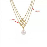 Multi слой ожерелье, Латунь, с Shell Pearl, с 5cm наполнитель цепи, Круглая, 14K плакирование железом, многослойный & Женский, белый, не содержит никель, свинец, 3.50mm, длина Приблизительно 36 см, продается PC