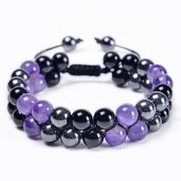 Edelstein Armbänder, Schwarzer Achat, mit Hämatit & Amethyst, rund, Modeschmuck & einstellbar & verschiedene Größen vorhanden, violett, Länge 7-11.8 cm, verkauft von PC